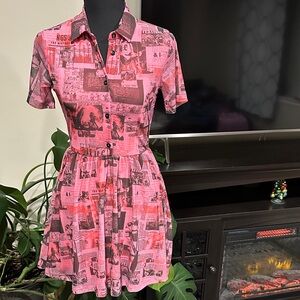 *URBAN OUTFITTERS* Pink Graphic Newspaper Print Mini Dress NWT Size XS